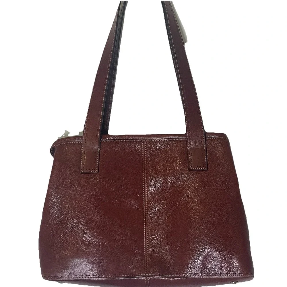 Vintage Fossil Burgundy Leather Satchel Shoulder Bag Key Charm Classic Structure